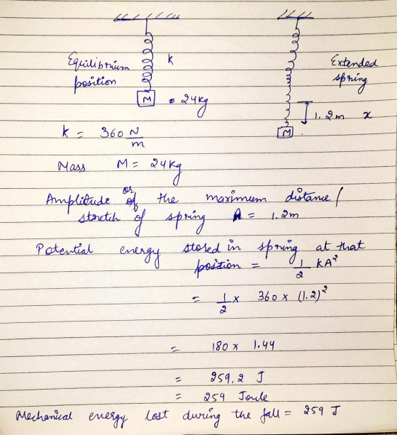 ra le k Equilibrium position Extended spring Le • 24kg 2 ka 360N m Mass M = auky Amplitude of the maximum distance / stretch