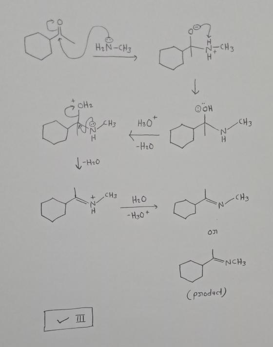 de H₂N-CH3 L NCH3 IZI OH2 сон H3O+ CH3 IZ -H2O L-H2O I CH3 H₂O +2I NSCHE -H₂O + 30xY On -NCH3 (product) (product) TI