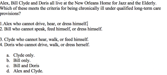Alex, Bill Clyde and Doris all live at the New Orleans Home for Jazz and the Elderly. Which of these meets the criteria for b