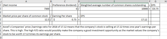 А B E F H (Net income с D G Preference dividend) / Weighted average number of common shares outstanding = EPS 07 10000 = $0.7