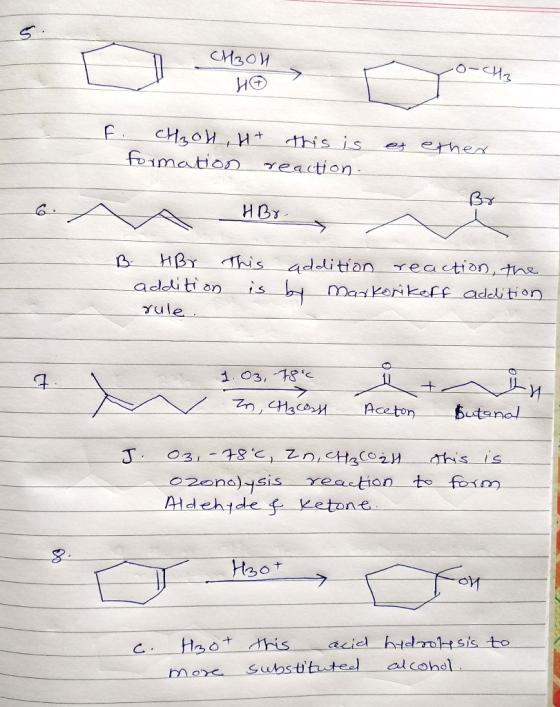 L I CH3OH .0- 42 HO F. CH₂OH, H+ this is formation reaction. es ether HBr. This B. HBr addition rule addition reaction, the m