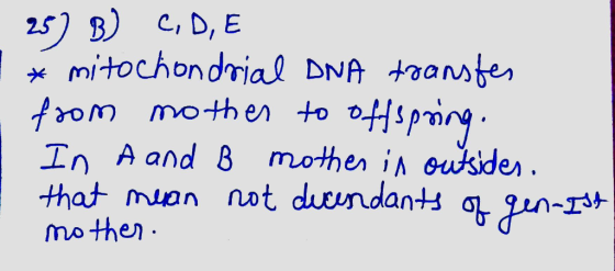 C, D, E 25) ) mitochondrial DNA toanse In A and 8 mother iA owside mo the