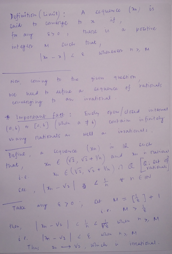 . Definition (limit): said to conenge for any &>o , integen M such len -xl l A sequence (an) is to a if there is a positive t