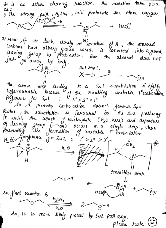 It is as : ether cleaving reaction. The reaction taky place will protonate the ether oxygen. 1) The strong aoid the sou + Mso