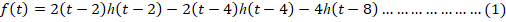 f(t) = 2(t-2)h(t-2) – 2(t-4)h(t - 4) – 4h(t-8)... (1)