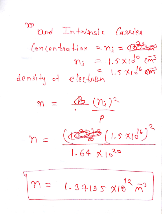and Intrinsic Carrier Concentration ani = Ban ni = 1.5x100 cm3 density of densito a conta 1.5x16 am electron n = B (n.)² n=