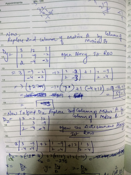 Appointments B Columna by 10 Now, Replace and D 13 12 TI column of matrix A A -2 open Along Pot Row Lo 23 (+278) 12(70) + 1 (