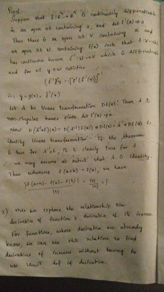 Suppose that firR is continuaily differentiable Post DL in an open Then there is an open and fvw containing a, and det t(a)