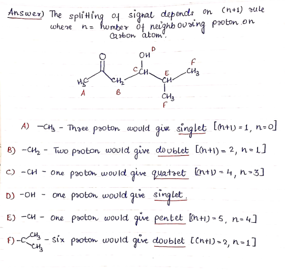 Ans swed) The splitting 04 signal depends on where n= humber of neighbouring carbon atom. (h+1) su proton.on оиР i com & Cha