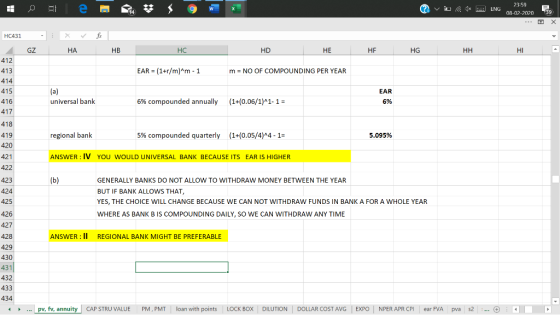 ? v . 1 23:59 ENG 08-02-2020 39 HC431 . fix x HA GZ HB HC HD HEHE HG HH HIA EAR = (1+r/m)^m-1 m = NO OF COMPOUNDING PER YEAR