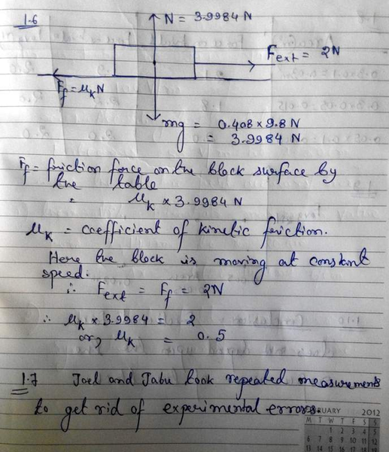N = 3-9984 N FUN nq = 20 0.08 x 9.8 N 3-99 84 N table l tion force on the block surface by x. 9984 N a Cefficient of kinetic