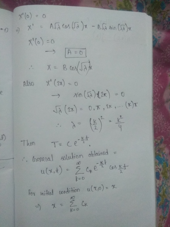 a X (0) = 0 X = ASI Cos Sax - Basin Cala X(o)=0 I & Also XzB cos/safe X (2x) = 0 - sin (52) £2x) = 0 Sa (2x) = 0,5, 2 ... (