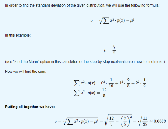In order to find the standard deviation of the given distribution, we will use the following formula: orv 22. p(x) – 2 In thi