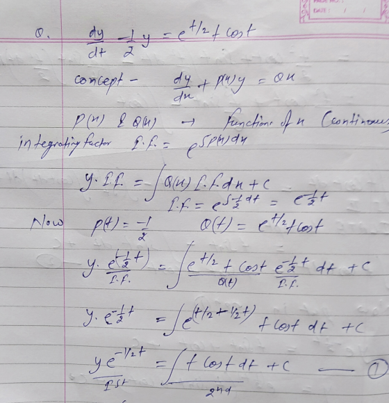 dt 2 du concept - dy of plusy = Qu P (n) & Qu) as Functions of a Ccontings, integroting factor R. f. a pspman g. If. = (QM) L
