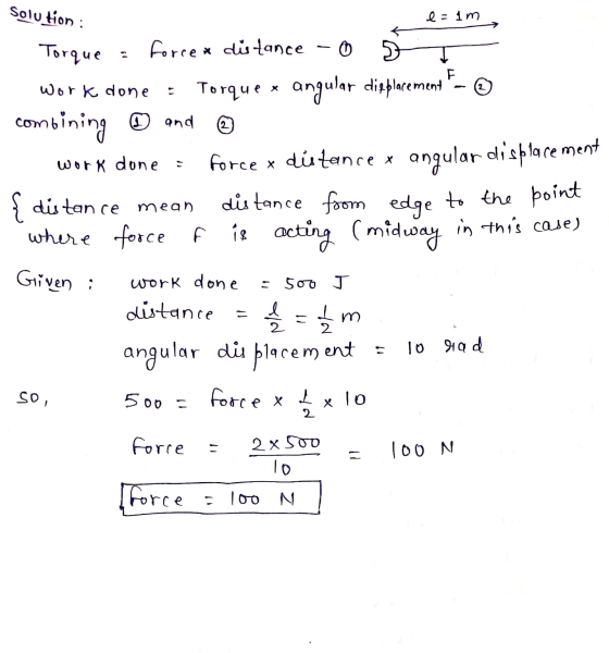 Solution : la im F work done 2 work done edge to the point Torque force a distance D Torque x angular displacement combining