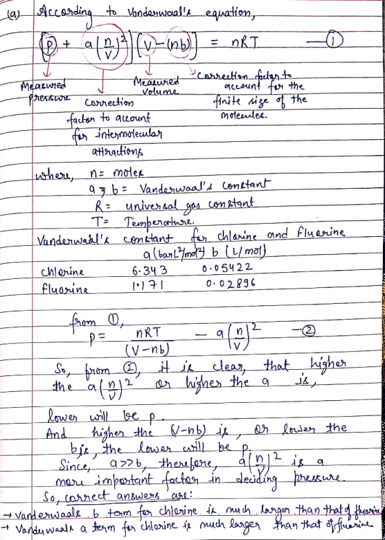 las according to Vanderwaals equation, al jf0-imb) = RI_ _Volume correction Melaswreel Meatured factor to account for the ਉਨ