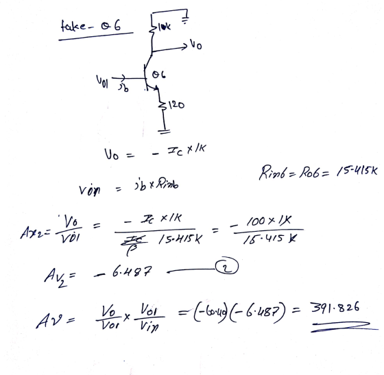 take-o6 vo 06 vol 120 Vo = ICT IK Rimb=Ro6= 15-415k KON sbx Pimb Vo Ic XIK Axra 100 x IK 15.415k Voi z 15.4154 Ave = 6.487 ve