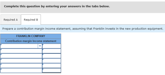 Complete this question by entering your answers in the tabs below. Required A Required B Prepare a contribution margin income