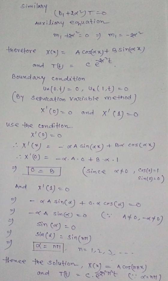 m, t20 - 0 = m = - 202 similary (Di+22YT-0 Auxiliary equation AC e faz therefore X(n) = Bsinl&x) cos&x) + and TU Boundary con