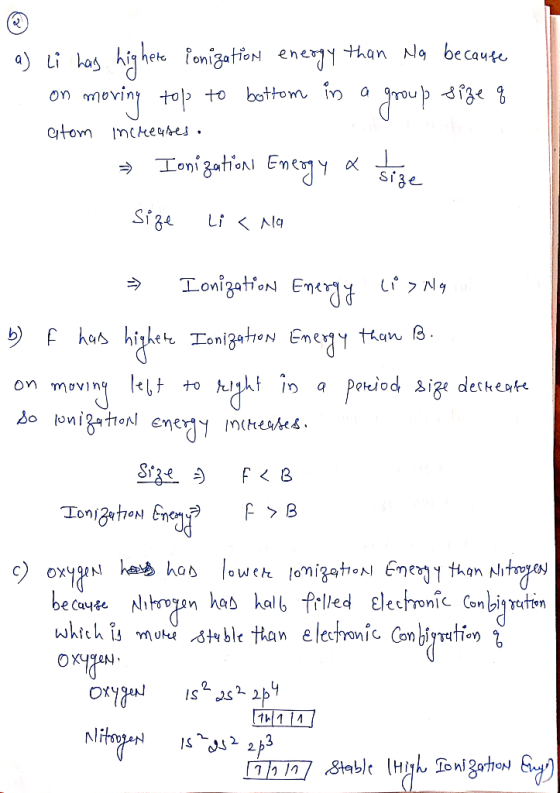 ) Li kas hihet fonigatioN eneY than No becaute evinto to bottom i a on atom Inckeqaes . Tonigationi Ent Sige Li くAlg Lonigati