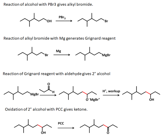 Reaction of alcohol with PBr3 gives alkyl bromide. PBr3 than any other OH Reaction of alkyl bromide with Mg generates Grignar