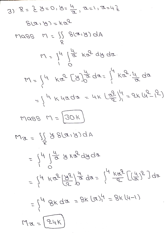 3) R = { y = 0, y = 7 a=1, 2=42 Sla,y)=ka? Mass M=SS Slay) da R no que te holding des kat? [yg ada das 14 kuado = 4k (az 4 =