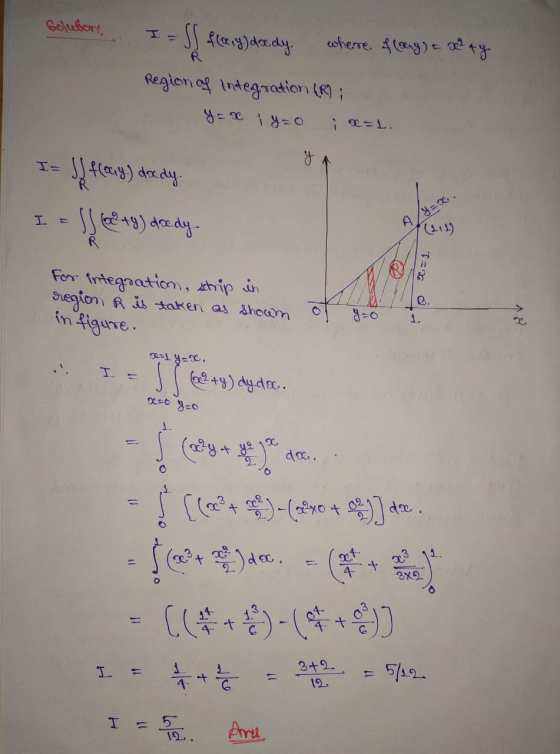Solutions S flany) dredy. where flery) = x² + y Region of integration (R) ; y=x iy=0 1 TEL, y I= If flory) dedy. S 62 +9) doo