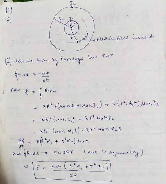 Iz R • Elective field induced, law that at التي لم luj Now we know by Faradays pede a-d so da * R,² x (mon I, + MonIz) + n(02
