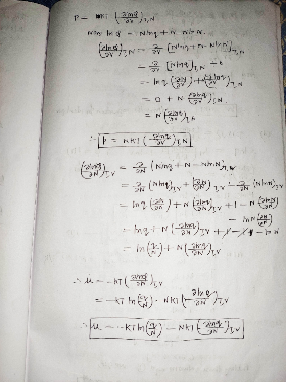 p=kt amoen Now Inch - Ning+ N-WlaN. To Comoedin= 3v (Ning+w-WINNIN = [Nmalan to = ing (2) = 0 + Nama In. = a (aha), -|= NKT (