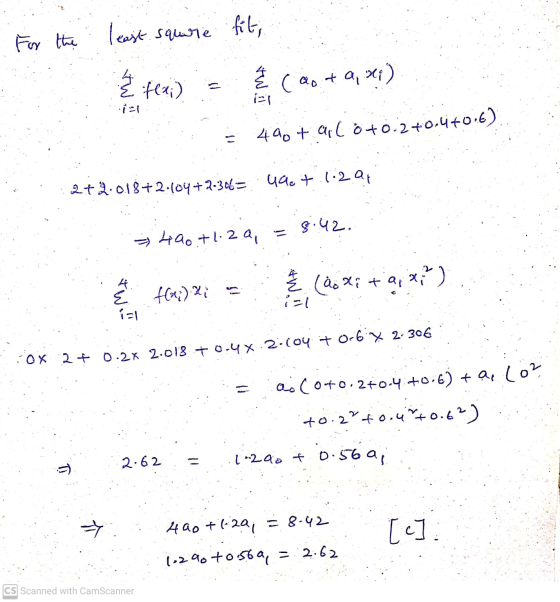 fit, For the least square & flai) (ao ta xe) 11 400+ aplöt0.2+0.4+0.6) 49.t. 1.2 ar 27 1.018+2:104+203065 → 490.+1.2a = 8:42.
