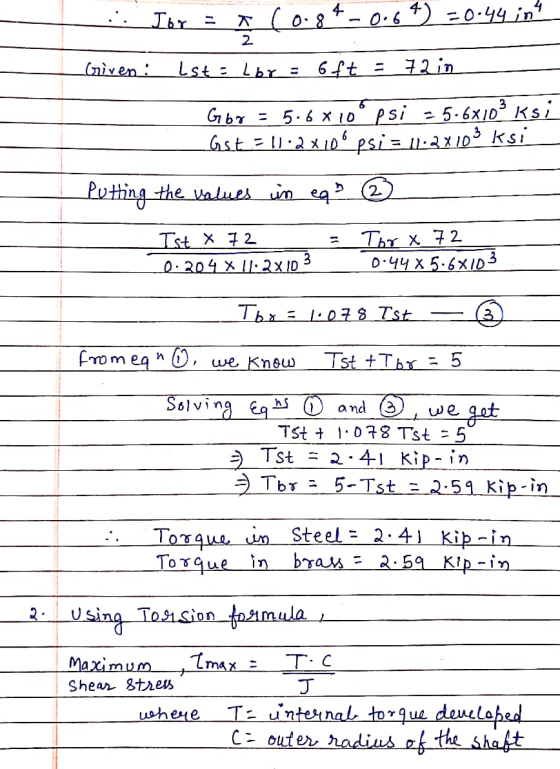 Joy = q (0.84-0.64) = 0.44 in! 2 Griven: Ist = lbr = 6ft = 72 in 6 Gbg = 5.6 x 10° psi -5.6x103 ksi Gst:11:2x10 psi = 1:32.10