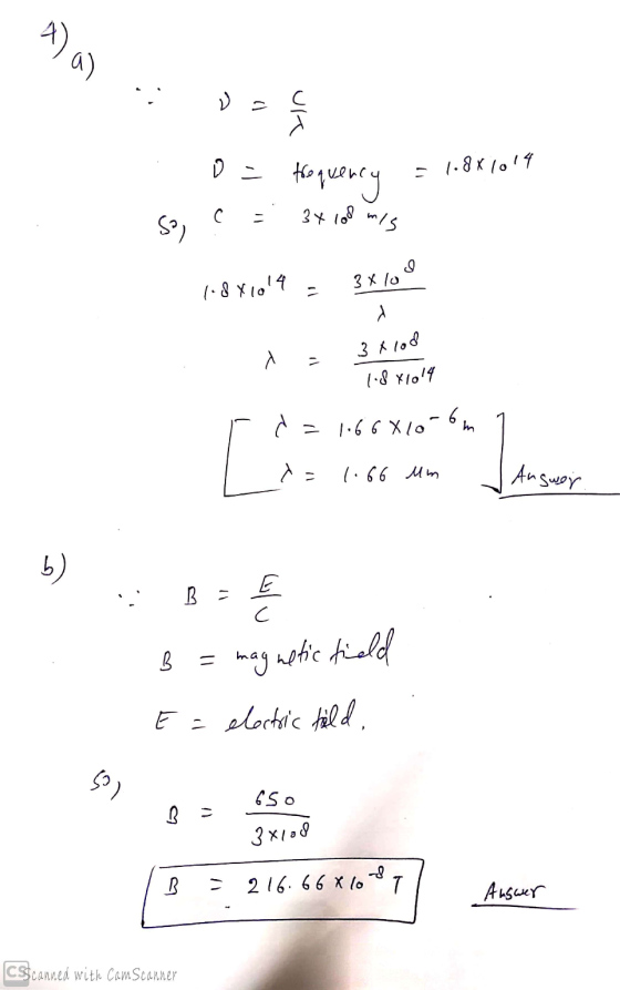 = 1.881014 o= frequency c = 3x108 mis 1-881014 = 3x10 d = 3 x 108 1.8 11014 d=1.66810-6m 1 = 1.66 um Answer L B = magnetic fi