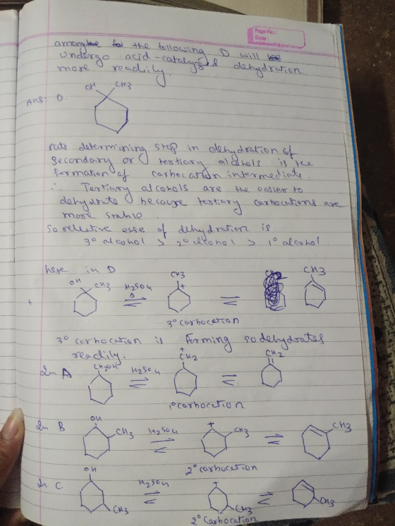 Fogo No.: Dolo among the tool the tollowing D will undergo acid catalysed dehydration more I readily OH CH3 U Ans? 0. rate de