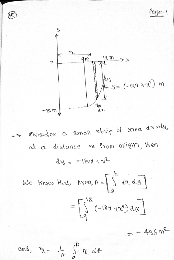 page-1 * m 18m y= (-187+~?) m moim da Consider a small strip of area duxdy, at a distance & from origin, then dy = -188 +22 W
