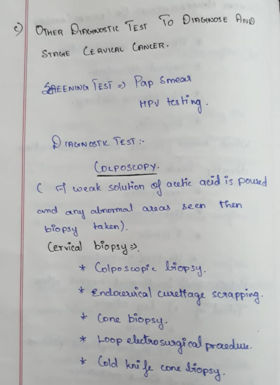 OTHER IoSTIC TEST 10 DInosE ANO STAGE CERVICAL CANCER AEENING TEST Pap Smeas tea ting HPV (ACN OSTIC TEST COLPOSCOPY atetic a