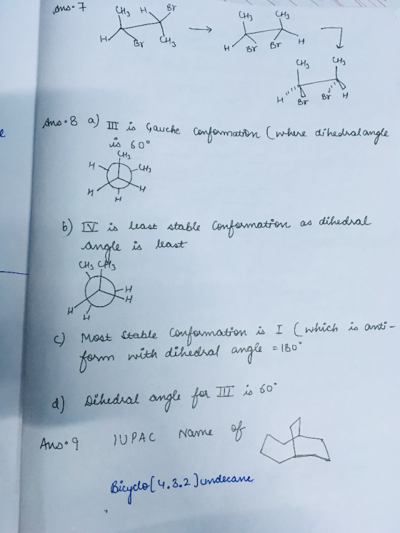 ons BY # H Hy Hi Br ar dhe H Br Br CHA Br H Br Ans 8 a) I is Gauche is 60° conformation (where dihedral angle H b) is least s