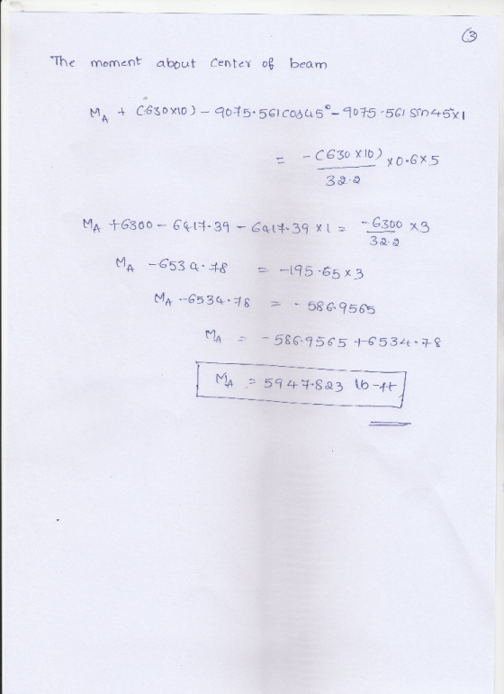 The moment about Centes of beam C630 xIo) MA +6300-64다 39-G4다39 xt--G3bo x3 3a2艮 MA G53 1565x3