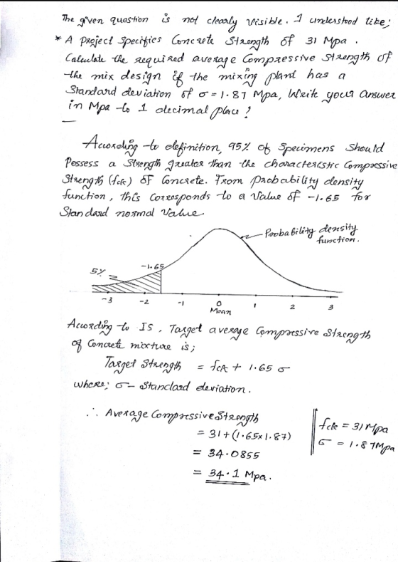 . The given question is not clearly visible. I cinzlerstood tibe; * A Project Specifies Concrete Strength of 31 Mpa Calulate