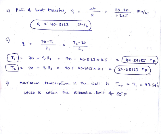 1) Rate of heat transfer, 9 - .. Rate of heat tran. SC - 70-20 1.225 70726 stului Btu/h ( q = 40.8163 Btu/ 70-T T2-20 22 )- T