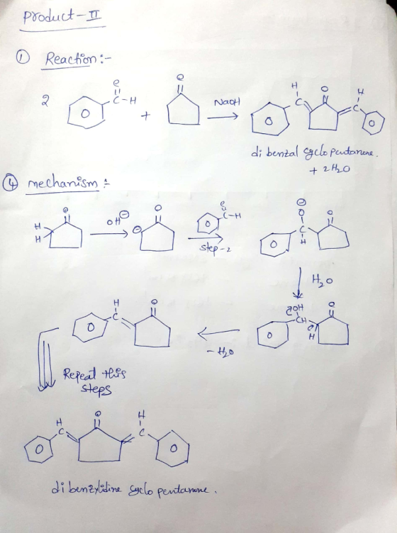 Product- Reaction:- Naot di bental gclo Pendonene 2 H0 mechanism H step- 2 ోడీ ఇల Н Repeal tess steps dibunzdline clo pedtane