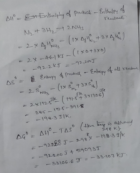 reactants DH = En Enthalphy of products – Enthalpy of M₂ + 3H₂ + 2NH3 - 2xAH - (1x D H + 3xAj the = 28-46.1K5 - (1 x6+3x0) -