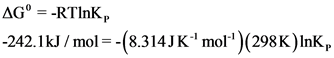 AGⓇ =-RTink,
-242.1kJ/mol =-(8.314JKmol)(298K)Ink