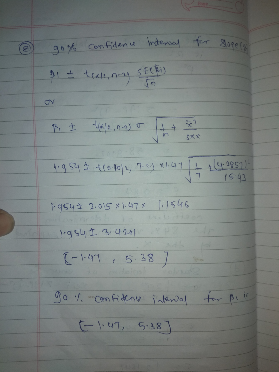 Page for intewal for go% confidence a Slopelo p1 + taal, on see Bi z t212, 0-2) = (t + x2 SXX dig 54 to 10/2, 7-2) X1:47 +4.2