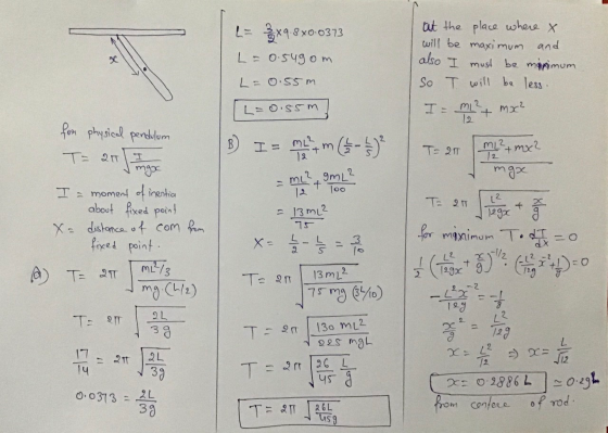 L= 3x9.8x0-0373 L = 0.549om at the place where x will be maximum and also I must be man imum So I will be less. L = 0.55m L=0