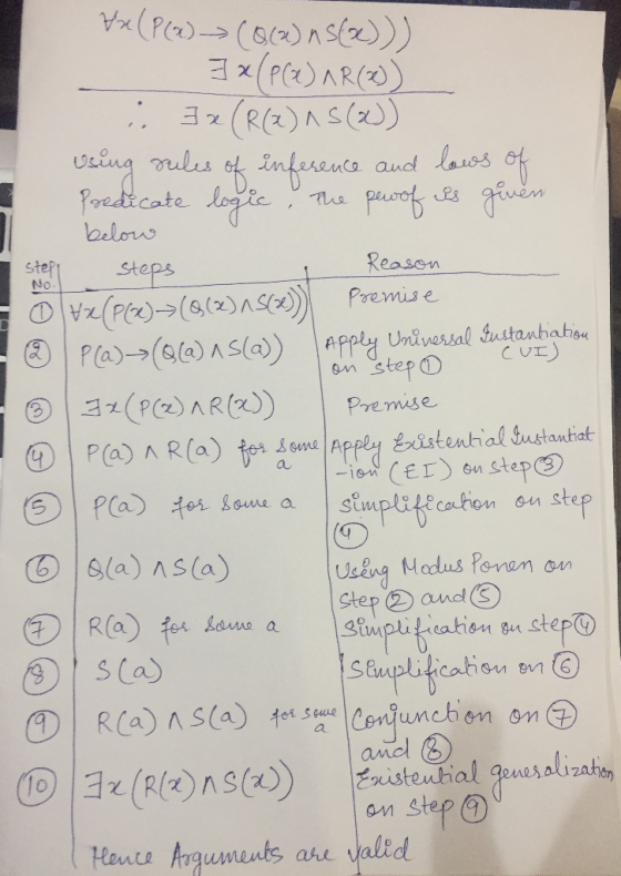 Steps NO Premise CUI) I on step o Vx (P(x) — (Q(2) ns(x))) 3x (P(x) AR (2)) . ?x (R(2) 15 (2) using rules of inference and lo