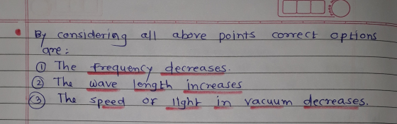 B consideriag all o The frequeny above points corect options are decreases length increases of 11ght in vacuum 2 The wave The