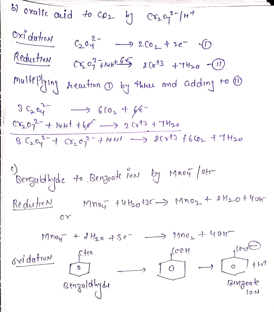 5) oxalic auid to CO2 by C220-²147 Oxidation Count -> 2002 + 24 o Reduction cro? flunt bey 2 (ot3 +7H20 - Multiplying fear f