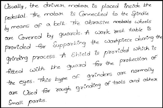 Usually, the driver motor is placed inside the Es Cannecked to the Spindle pedestal. The motor by means of a belt. The abrasi