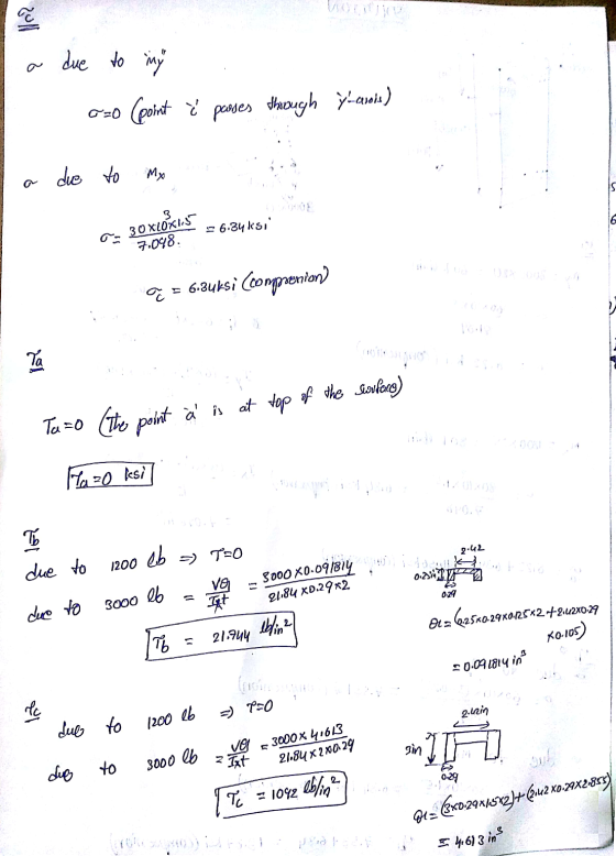 ZON a 1 IS 6 - 6.34 ksi 30x10x15 7.048. 3000 X0.098) jou due to in azo (point į passes through y-arnis) due to My Ya To eb =