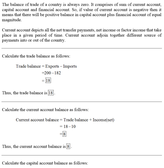 The balance of trade of a country is always zero. It comprises of sum of current account, capital account and financial accou